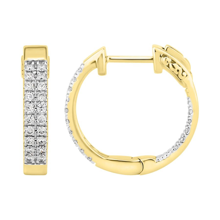 LADIES IN/OUT HOOP EARRINGS 0.50CT ROUND DIAMOND 10K YELLOW GOLD