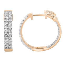 LADIES IN/OUT HOOP EARRINGS 2.00CT ROUND DIAMOND 10K ROSE GOLD