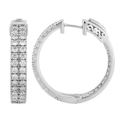 LADIES IN/OUT HOOP EARRINGS 3.00CT ROUND DIAMOND 10K WHITE GOLD