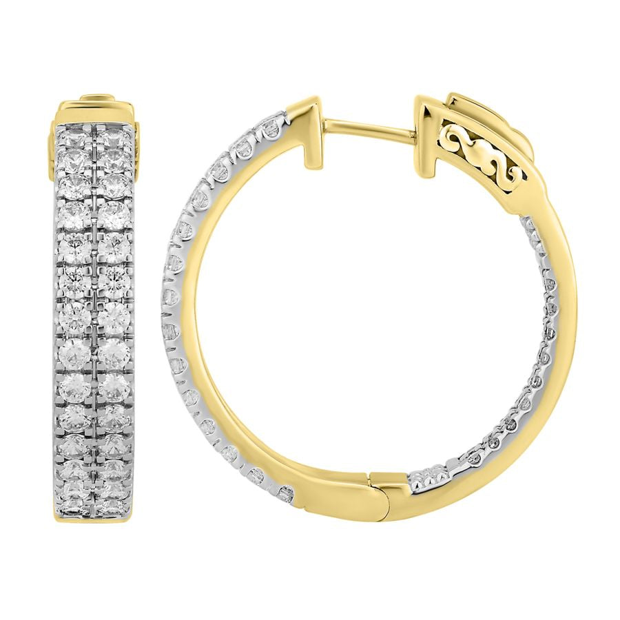 LADIES IN/OUT HOOP EARRINGS 3.00CT ROUND DIAMOND 10K YELLOW GOLD