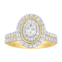 LADIES BRIDAL SET 0.90CT ROUND/BAGUETTE DIAMOND 14K YELLOW GOLD (CENTER STONE 0.33CT OVAL DIAMOND)