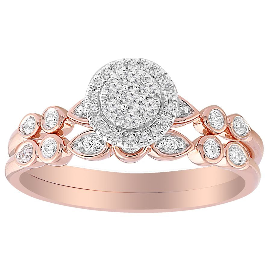 LADIES BRIDAL SET 0.25CT ROUND DIAMOND 10K ROSE GOLD