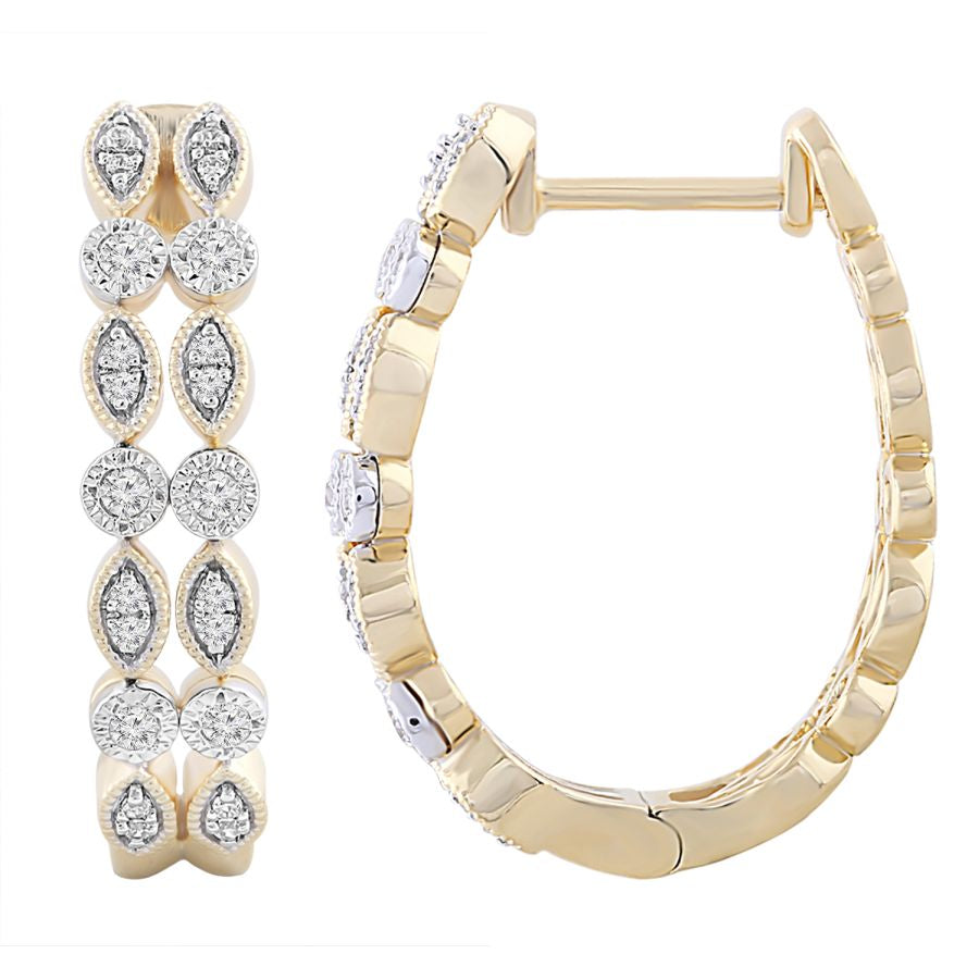 LADIES HOOP EARRINGS 0.20CT ROUND DIAMOND 10K YELLOW GOLD