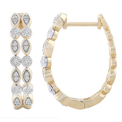 LADIES HOOP EARRINGS 0.20CT ROUND DIAMOND 10K YELLOW GOLD