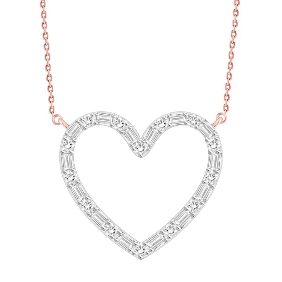 LADIES NECKLACE 0.10CT ROUND/BAGUETTE DIAMOND 10K ROSE GOLD