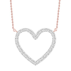 LADIES NECKLACE 0.10CT ROUND/BAGUETTE DIAMOND 10K ROSE GOLD