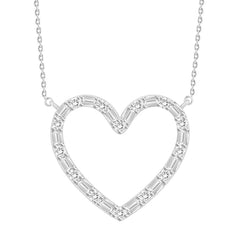 LADIES NECKLACE 0.10CT ROUND/BAGUETTE DIAMOND 10K WHITE GOLD