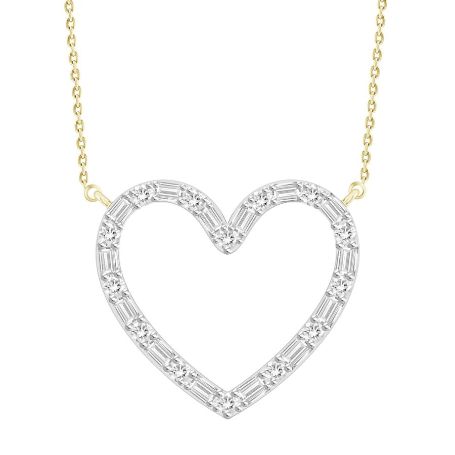 LADIES NECKLACE 0.10CT ROUND/BAGUETTE DIAMOND 10K YELLOW GOLD