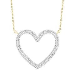 LADIES NECKLACE 0.10CT ROUND/BAGUETTE DIAMOND 10K YELLOW GOLD