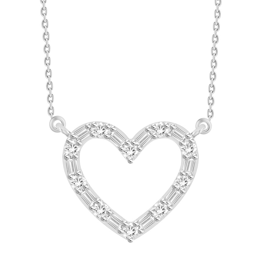 LADIES NECKLACE 0.33CT ROUND/BAGUETTE DIAMOND 10K WHITE GOLD