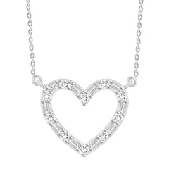 LADIES NECKLACE 0.33CT ROUND/BAGUETTE DIAMOND 10K WHITE GOLD