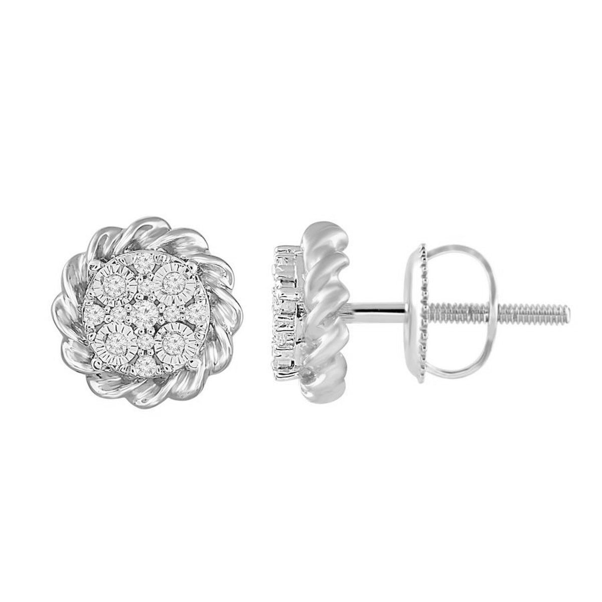 LADIES STUD EARRINGS 0.10CT ROUND DIAMOND 10K WHITE GOLD