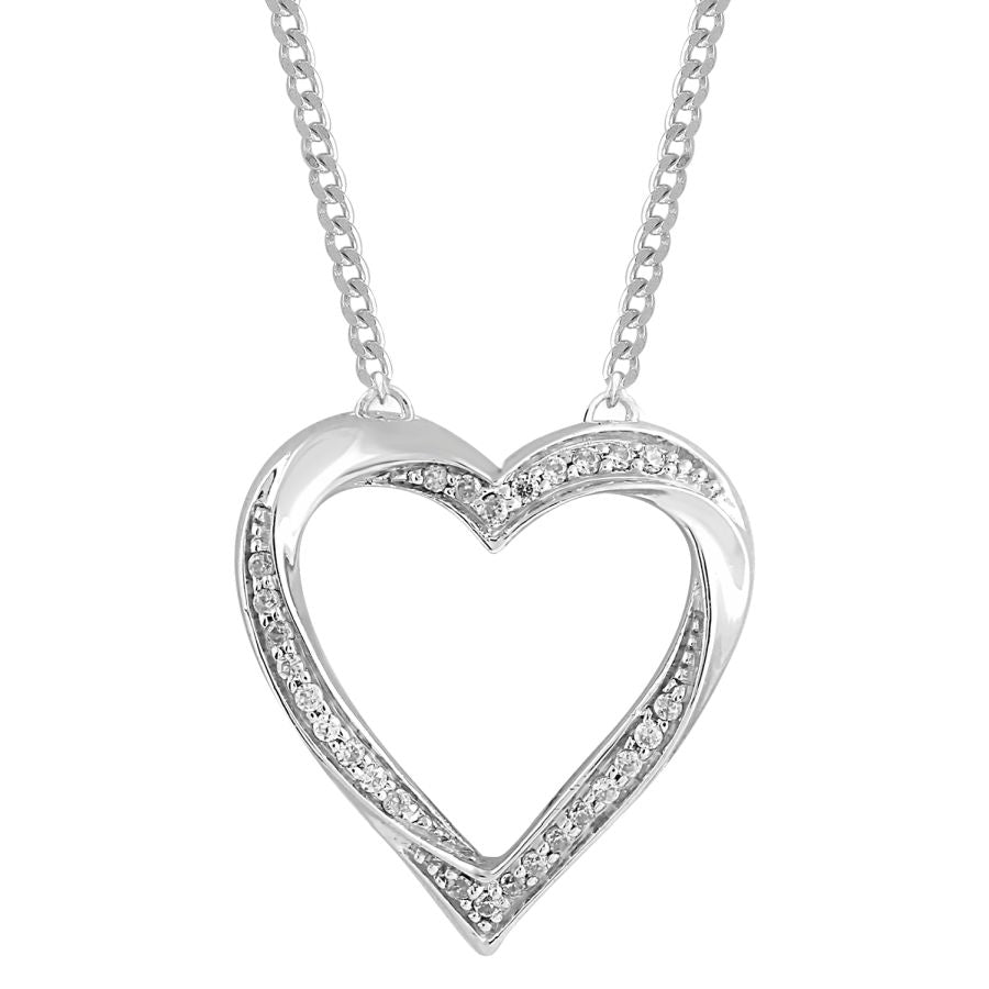 LADIES NECKLACE 0.05CT ROUND DIAMOND 10K WHITE GOLD