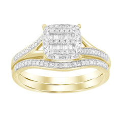 LADIES BRIDAL SET 0.25CT ROUND/BAGUETTE DIAMOND 10K YELLOW GOLD