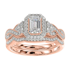 LADIES BRIDAL SET 1.00CT ROUND/EMERALD DIAMOND 14K ROSE GOLD (SI QUALITY)