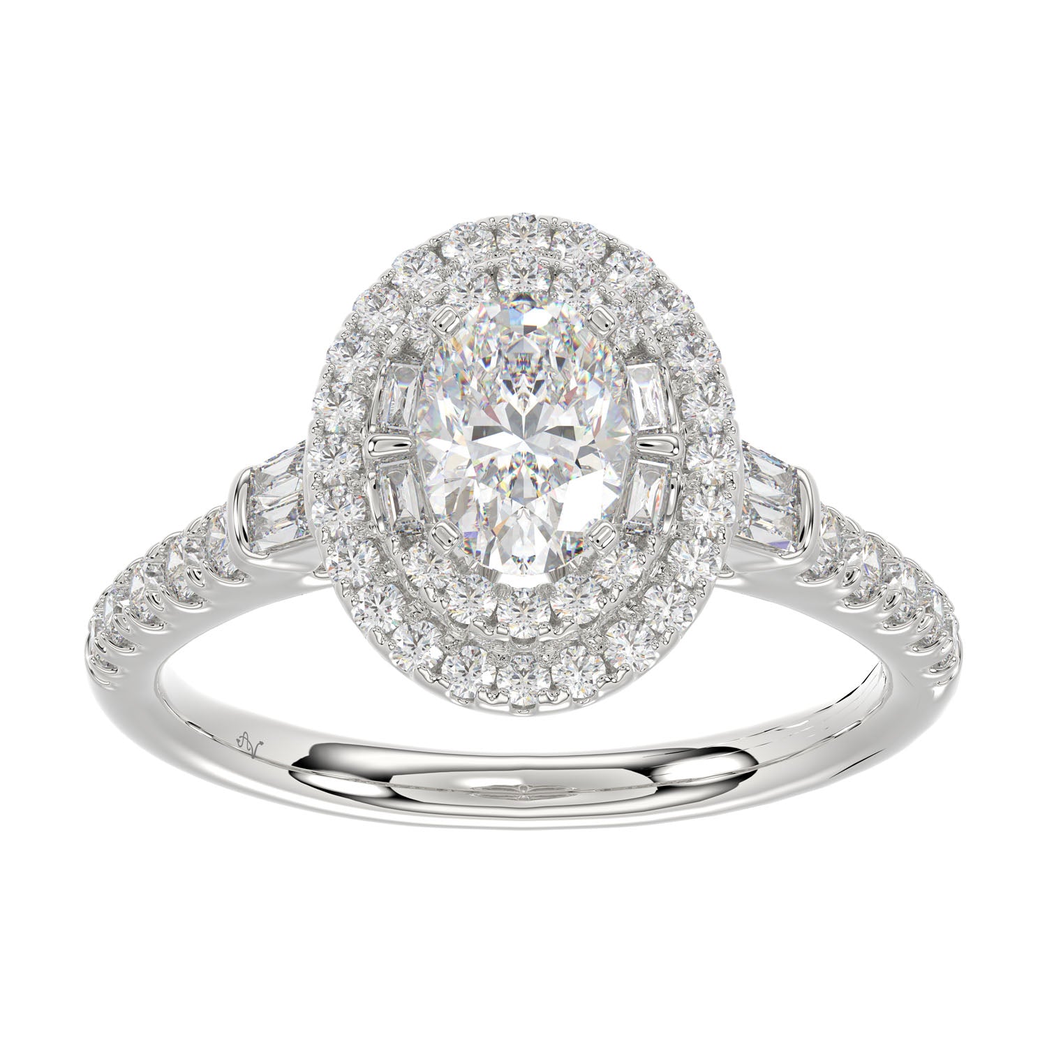 LADIES BRIDAL SET 1.50CT ROUND/BAGUETTE DIAMOND 14K WHITE GOLD (CENTER STONE 0.75CT OVAL DIAMOND)