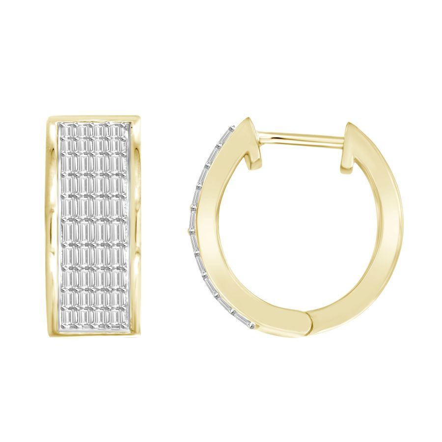 MEN'S HOOP EARRINGS 0.50CT BAGUETTE DIAMOND 10K YELLOW GOLD