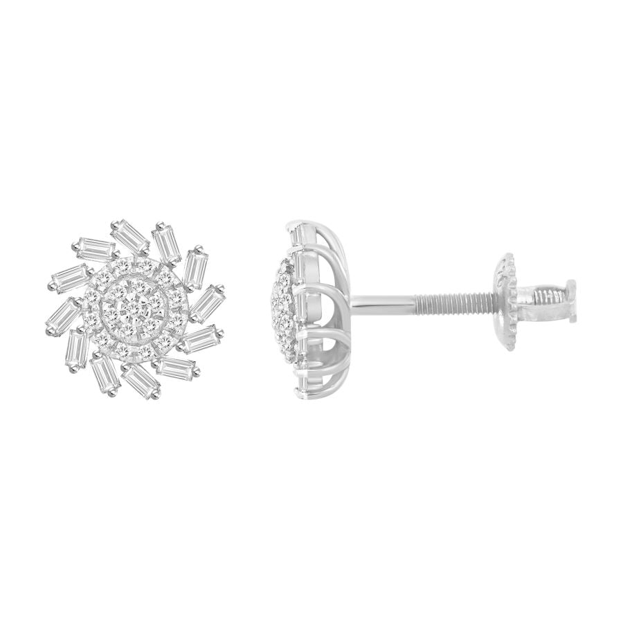 LADIES EARRINGS 0.33CT ROUND/BAGUETTE DIAMOND 10K WHITE GOLD