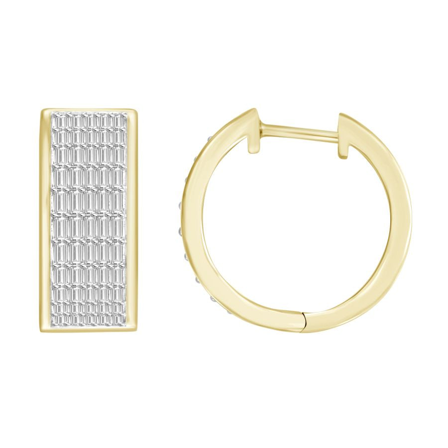 MEN'S HOOP EARRINGS 0.75CT BAGUETTE DIAMOND 10K YELLOW GOLD