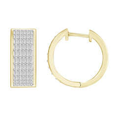 MEN'S HOOP EARRINGS 0.75CT BAGUETTE DIAMOND 10K YELLOW GOLD