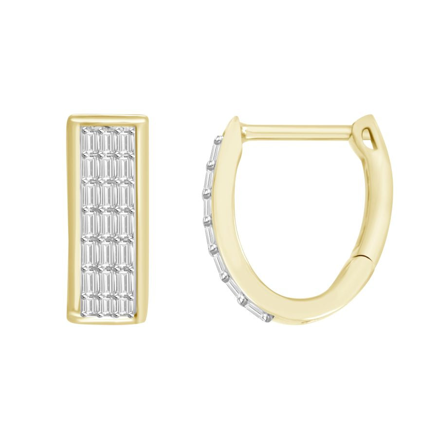 LADIES HOOP EARRINGS 0.25CT BAGUETTE DIAMOND 10K YELLOW GOLD