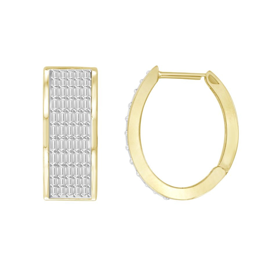 MEN'S HOOP EARRINGS 0.75CT BAGUETTE DIAMOND 10K YELLOW GOLD