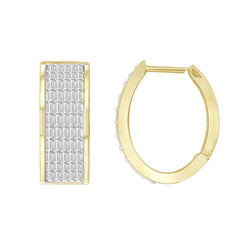 MEN'S HOOP EARRINGS 0.75CT BAGUETTE DIAMOND 10K YELLOW GOLD