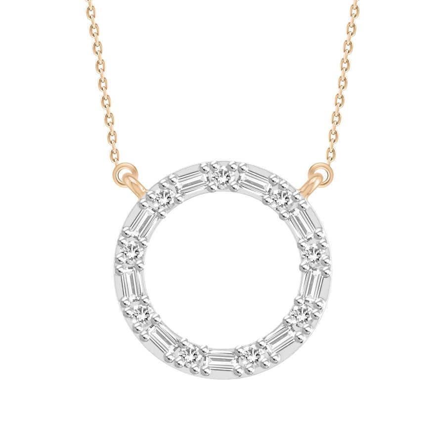 LADIES NECKLACE 0.10CT ROUND/BAGUETTE DIAMOND 10K ROSE GOLD