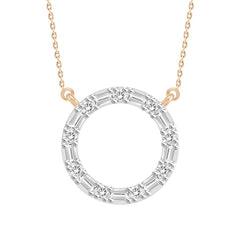 LADIES NECKLACE 0.10CT ROUND/BAGUETTE DIAMOND 10K ROSE GOLD