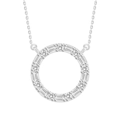 LADIES NECKLACE 0.10CT ROUND/BAGUETTE DIAMOND 10K WHITE GOLD