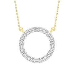 LADIES NECKLACE 0.10CT ROUND/BAGUETTE DIAMOND 10K YELLOW GOLD