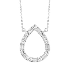 LADIES NECKLACE 0.10CT ROUND/BAGUETTE DIAMOND 10K WHITE GOLD