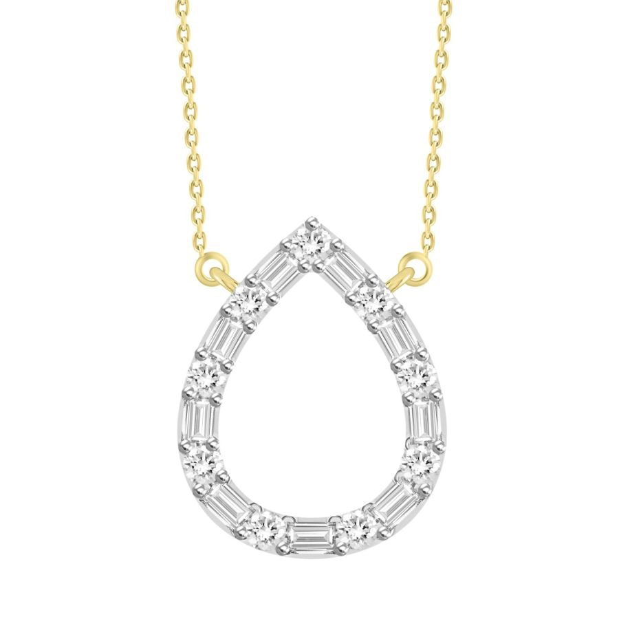 LADIES NECKLACE 0.10CT ROUND/BAGUETTE DIAMOND 10K YELLOW GOLD