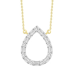 LADIES NECKLACE 0.10CT ROUND/BAGUETTE DIAMOND 10K YELLOW GOLD