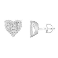 LADIES EARRINGS 0.33CT ROUND/BAGUETTE DIAMOND 10K WHITE GOLD