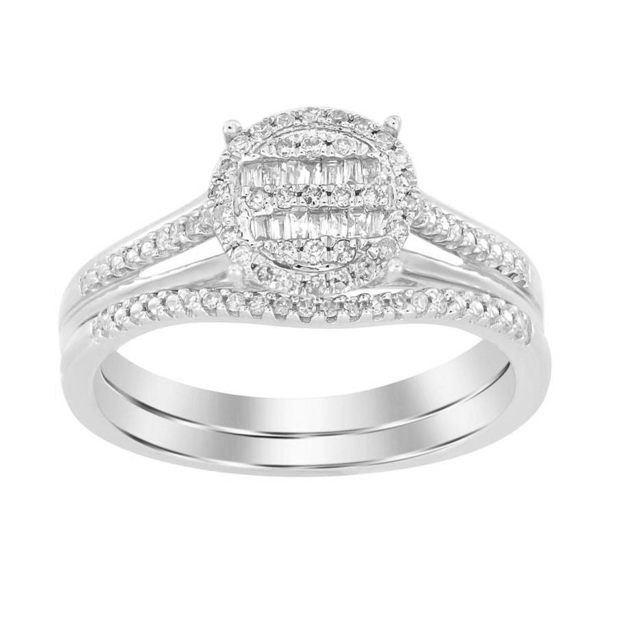 LADIES BRIDAL SET 0.25CT ROUND/BAGUETTE DIAMOND 10K WHITE GOLD