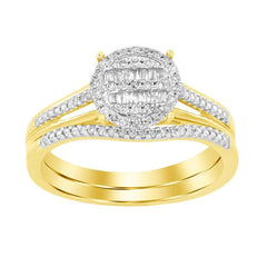 LADIES BRIDAL SET 0.25CT ROUND/BAGUETTE DIAMOND 10K YELLOW GOLD