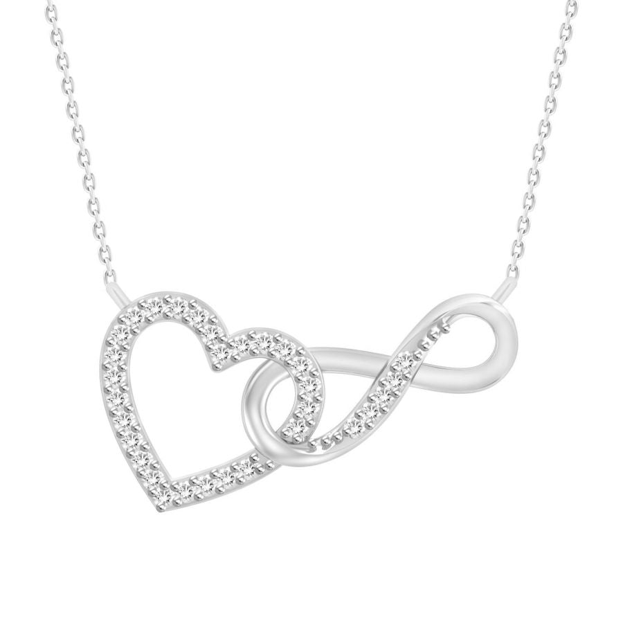 LADIES NECKLACE 0.10CT ROUND DIAMOND 10K WHITE GOLD