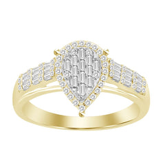 LADIES RING 0.35CT ROUND/BAGUETTE DIAMOND 10K YELLOW GOLD