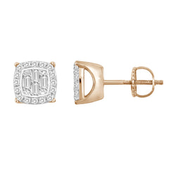 LADIES EARRINGS 0.15CT ROUND/BAGUETTE DIAMOND 10K ROSE GOLD