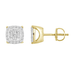 LADIES EARRINGS 0.15CT ROUND/BAGUETTE DIAMOND 10K YELLOW GOLD