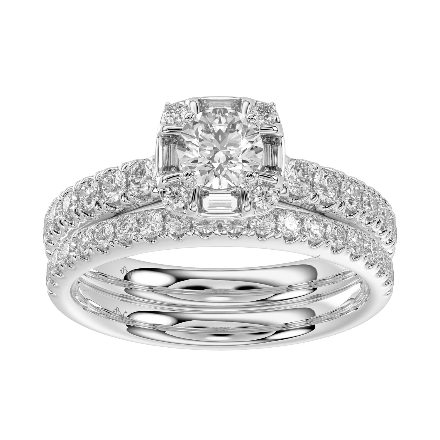 LADIES BRIDAL SET 1.25CT ROUND/BAGUETTE DIAMOND 14K WHITE GOLD(SI QUALITY) (CENTER STONE 0.33 CT ROUND DIAMOND)