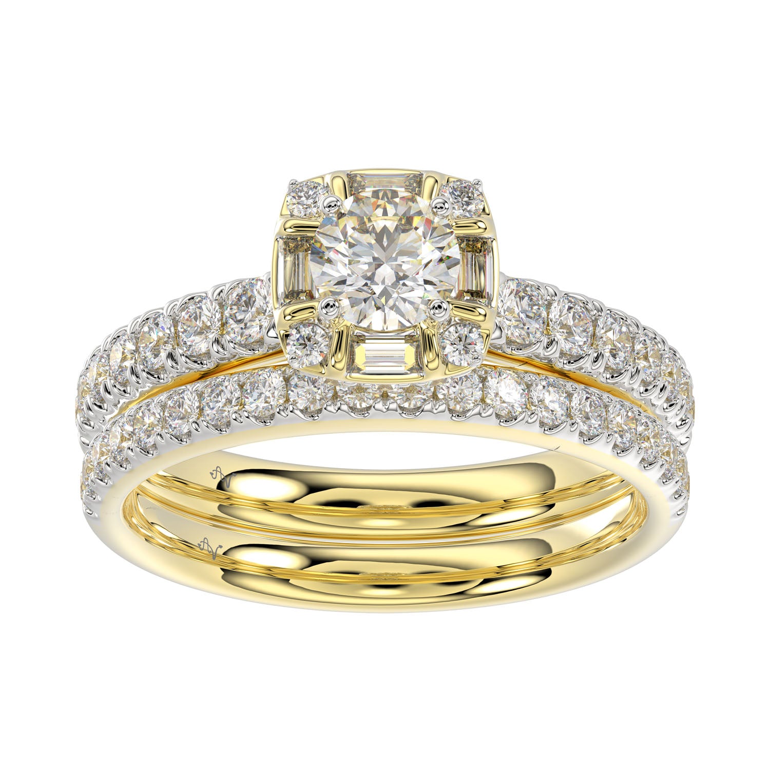 LADIES BRIDAL SET 1.25CT ROUND/BAGUETTE DIAMOND 14K YELLOW GOLD(SI QUALITY) (CENTER STONE 0.33 CT ROUND DIAMOND)