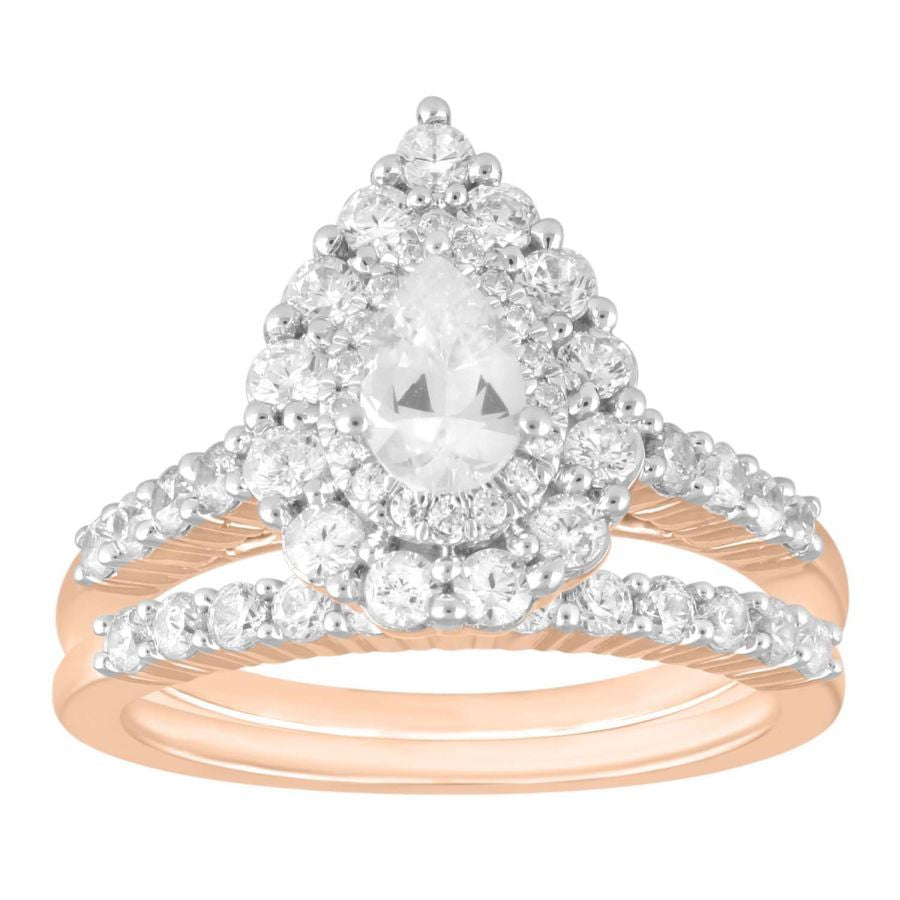 LADIES BRIDAL SET 1.25CT ROUND DIAMOND 14K ROSE GOLD (SI QUALITY) (CENTER STONE 0.33CT PEAR DIAMOND)