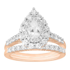 LADIES BRIDAL SET 1.25CT ROUND DIAMOND 14K ROSE GOLD (SI QUALITY) (CENTER STONE 0.33CT PEAR DIAMOND)