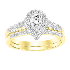 LADIES BRIDAL SET 0.50CT ROUND/PEAR DIAMOND 10K YELLOW GOLD