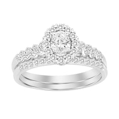 LADIES BRIDAL SET 0.50CT ROUND/OVAL  DIAMOND 10K WHITE GOLD