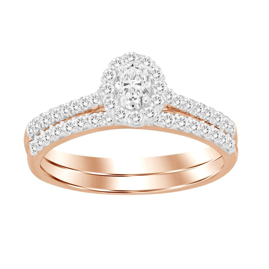 LADIES BRIDAL SET 0.50CT ROUND/OVAL DIAMOND 14K ROSE GOLD (CENTER STONE 0.15CT OVAL DIAMOND)