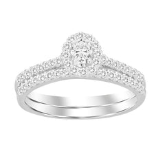 LADIES BRIDAL SET 0.50CT ROUND/OVAL DIAMOND 14K WHITE GOLD