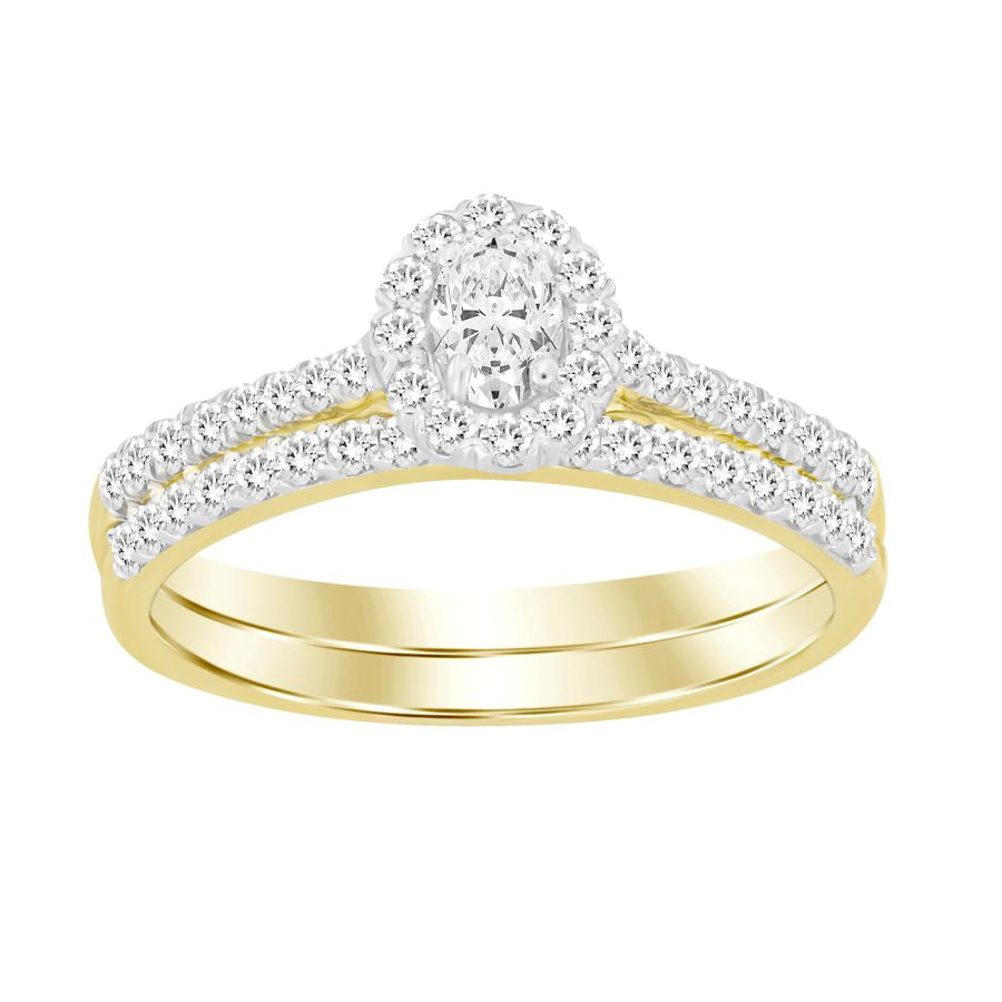 LADIES BRIDAL SET 0.50CT ROUND/OVAL  DIAMOND 14K YELLOW GOLD